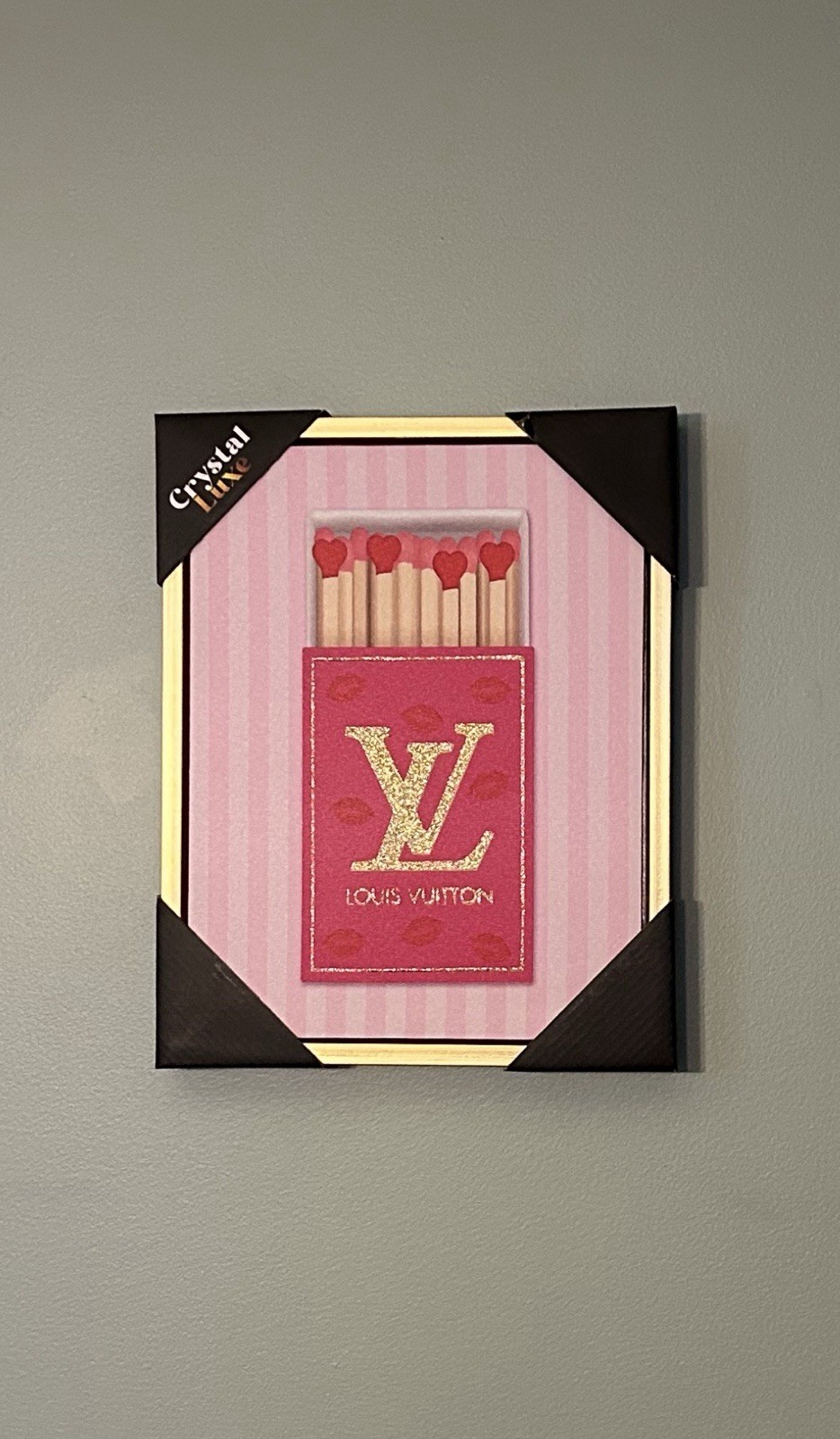 Beautiful Framed Louis Vuitton Wall Art 11”x 14” Canvas Designer LV Pink Hearts