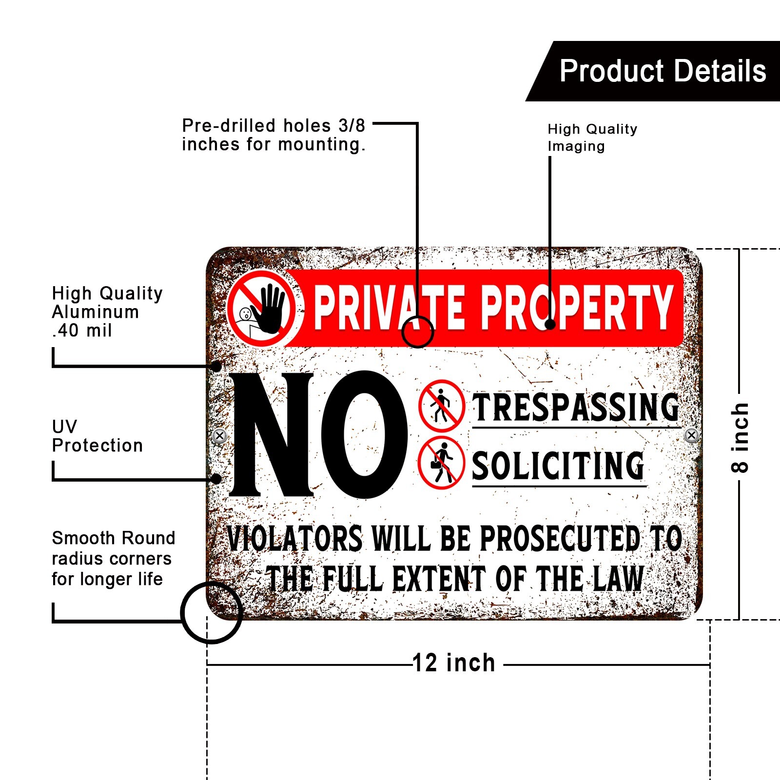 2Pack Private Property No Trespassing Soliciting Sign Rust Free Metal Sign 8×12&Prime;