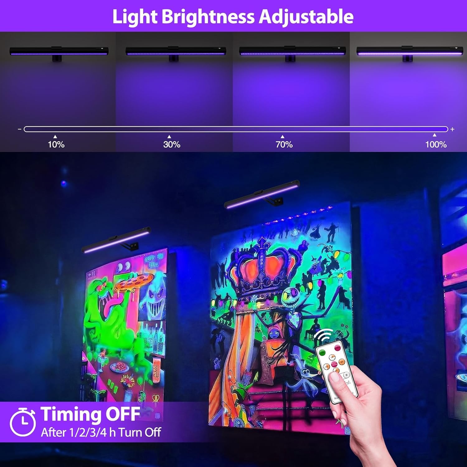 Black Light for Blacklight Tapestry,15 » Rechargeable Blacklight Picture Light w