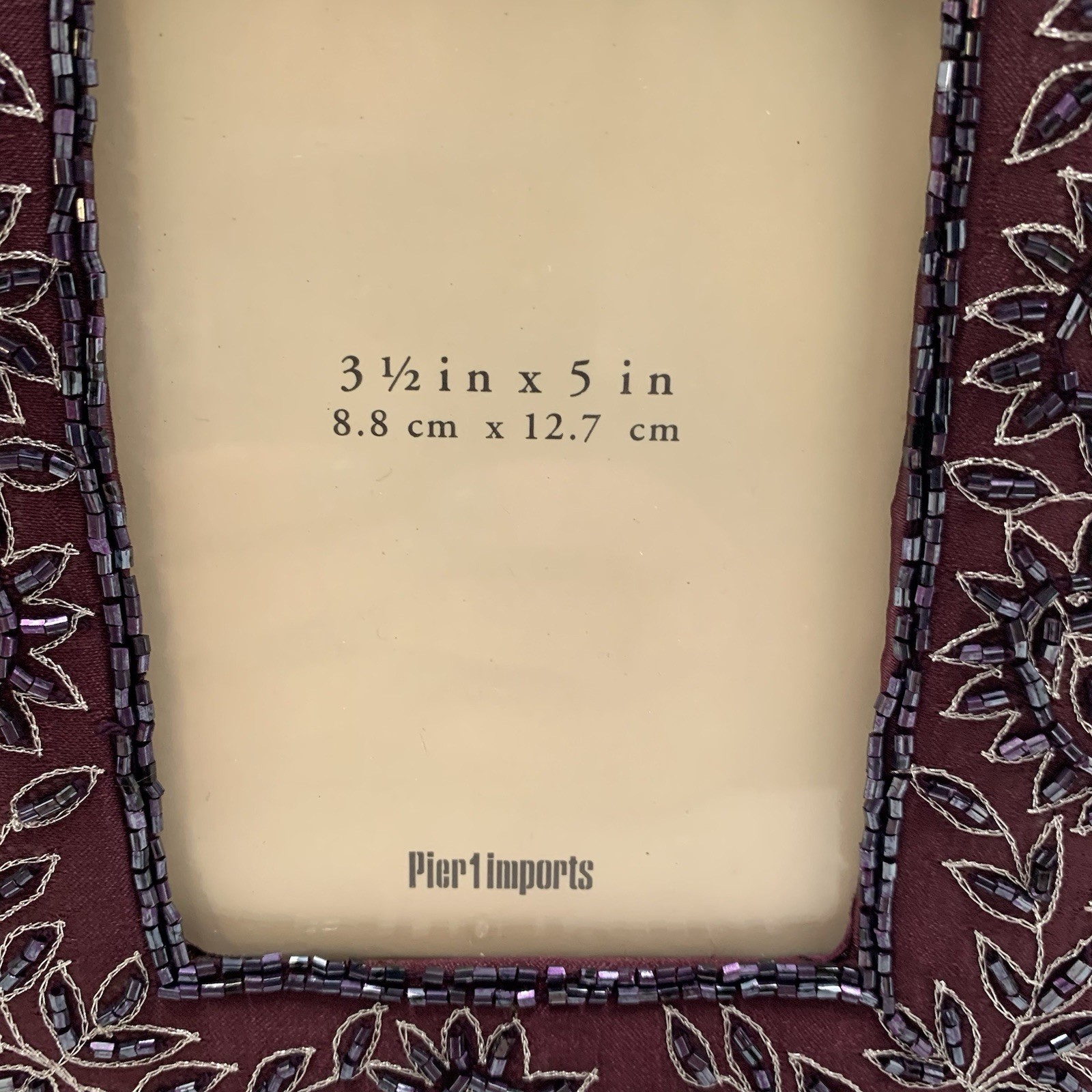 Pier 1 Eggplant Purple Floral Beaded Fabric 3.5×5&Prime; Photo Frame NEW in Box