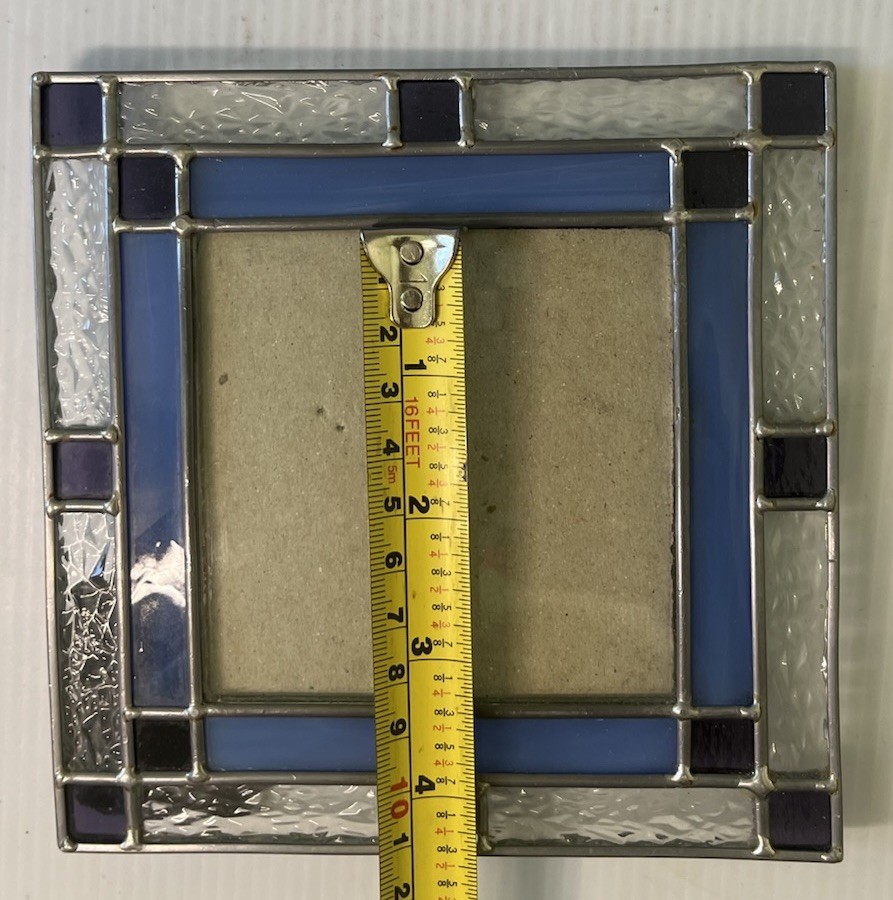 Stained Glass Picture Frame Mission Style Blue/Clear Geometric 3×3 Photo SALE!