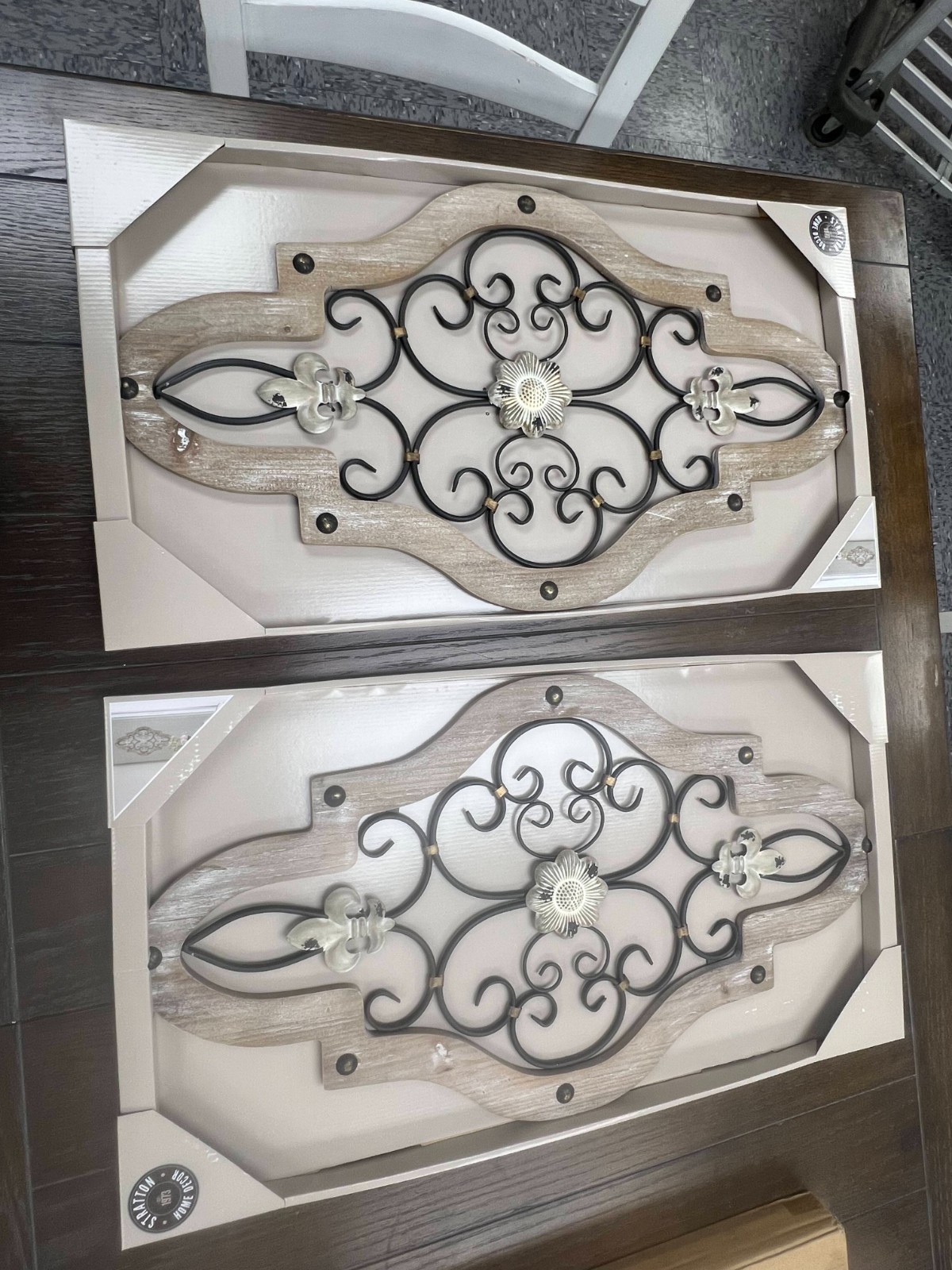 Rustic Wood & Metal Scroll Wall Decor – Vintage Floral Design
