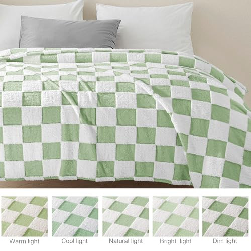 Checkered Throw Blanket, Super Soft and Warm Fluffy Fleece Blanket for Couch,