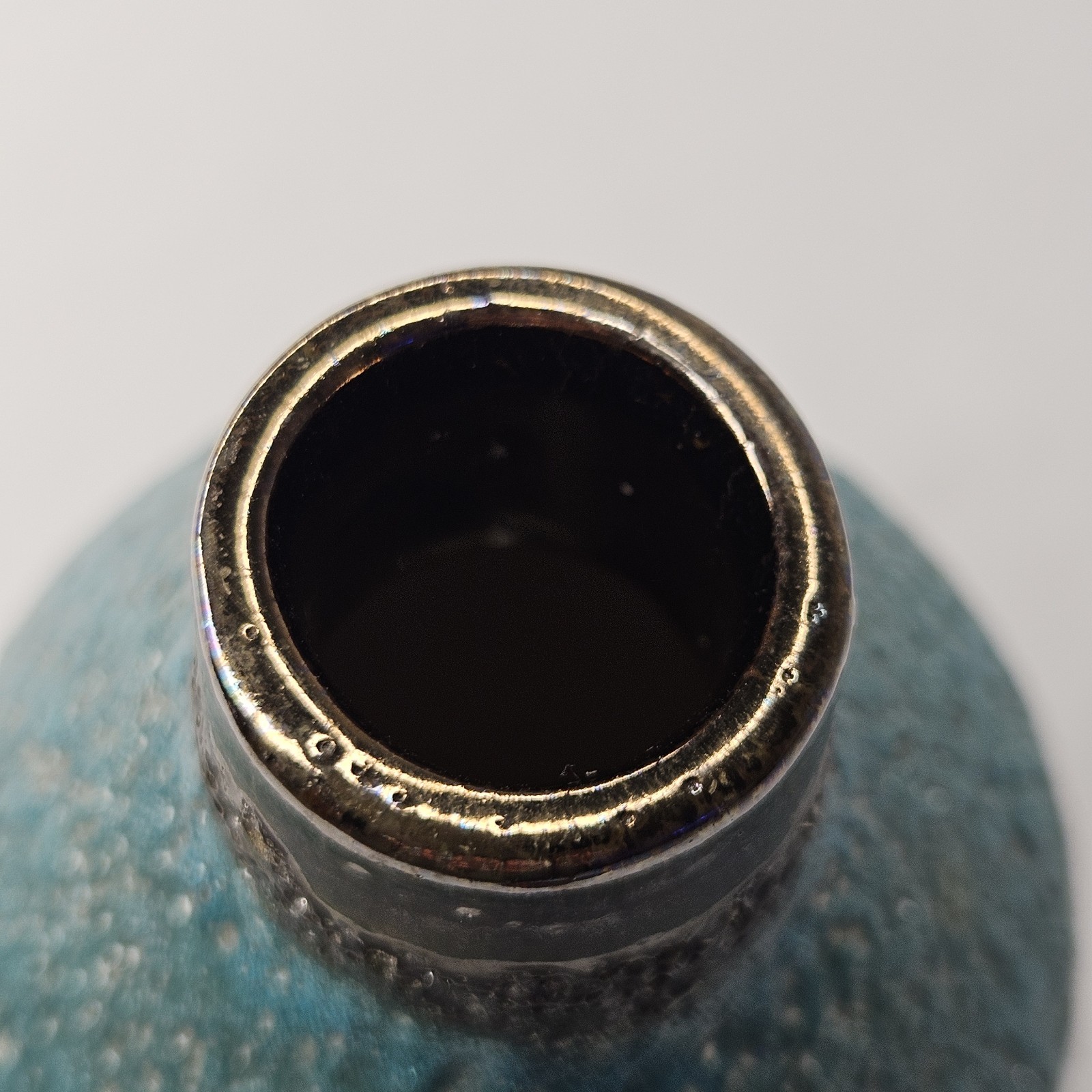 Crate & Barrel CB2 Turquoise 6&Prime; Bud Vase Crude Brutalist Rustic Blue Green Metal