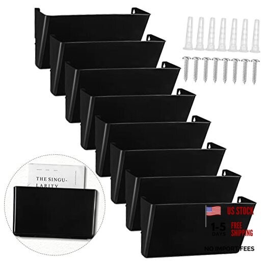 8 Pcs Wall File Holder Organizer Plastic Wall Mount Mail Organizer with Black
