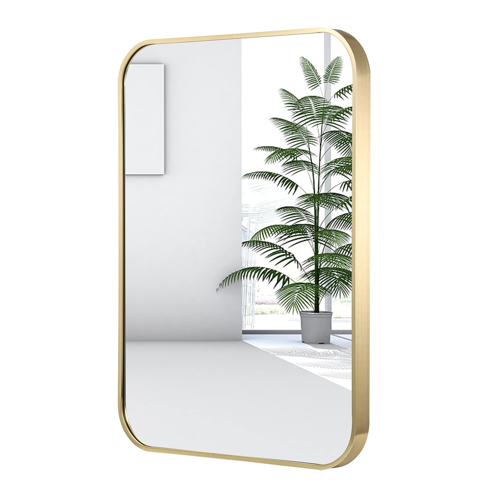JENBELY 24×36 Inch Gold Bathroom Mirror, Brushed Gold Metal Framed Rectangula…