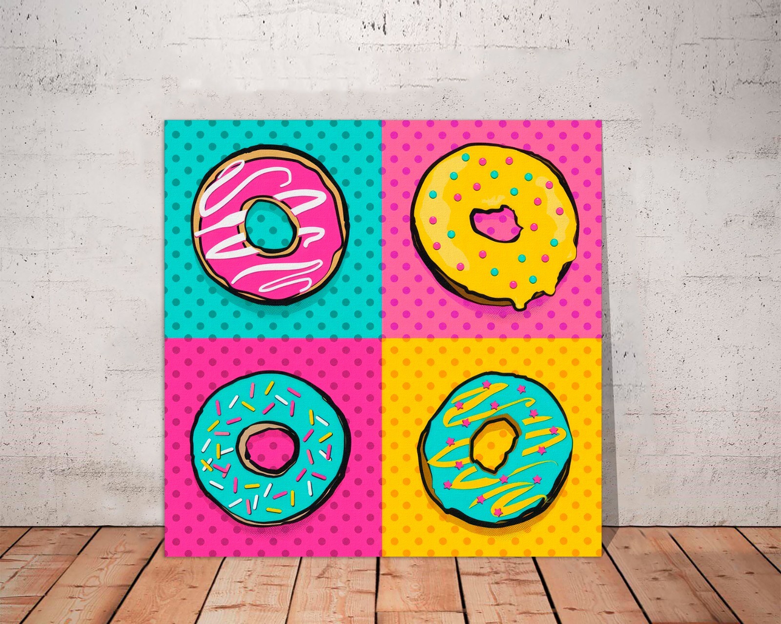 Andy Warhol Style Canvas Wall Art – Bright Donut Pop Art Modern Canvas Print.