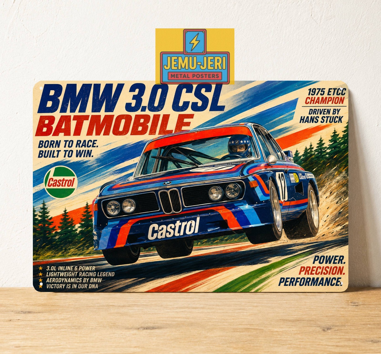 Bmw 3.0 Csl Batmobile Racing Car Metal Poster Tin Sign 20x30cm