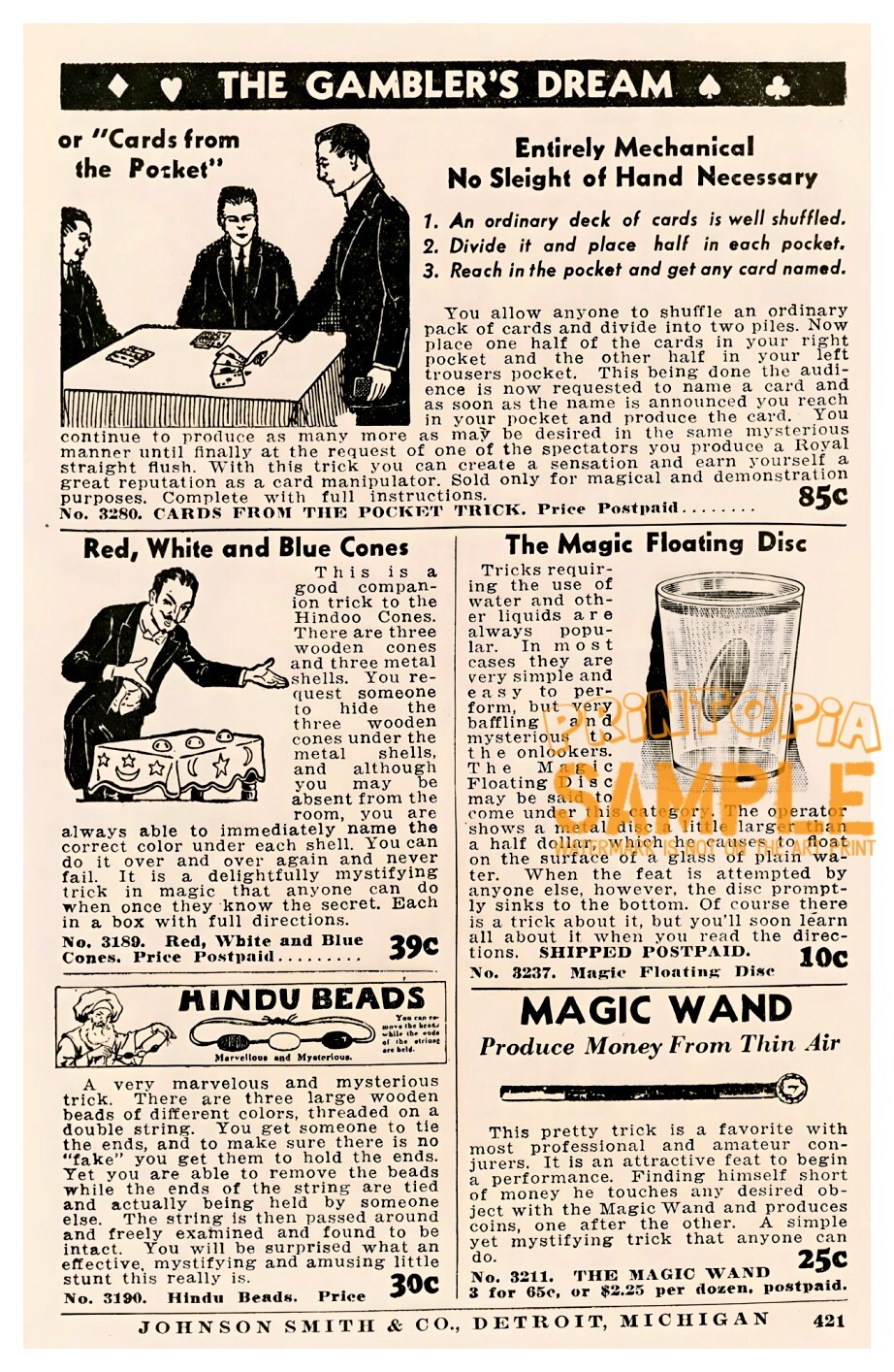 Johnson Smith Co (1938) Gambler&rsquo;s Dream * Art Print Magic + Card Tricks Advert