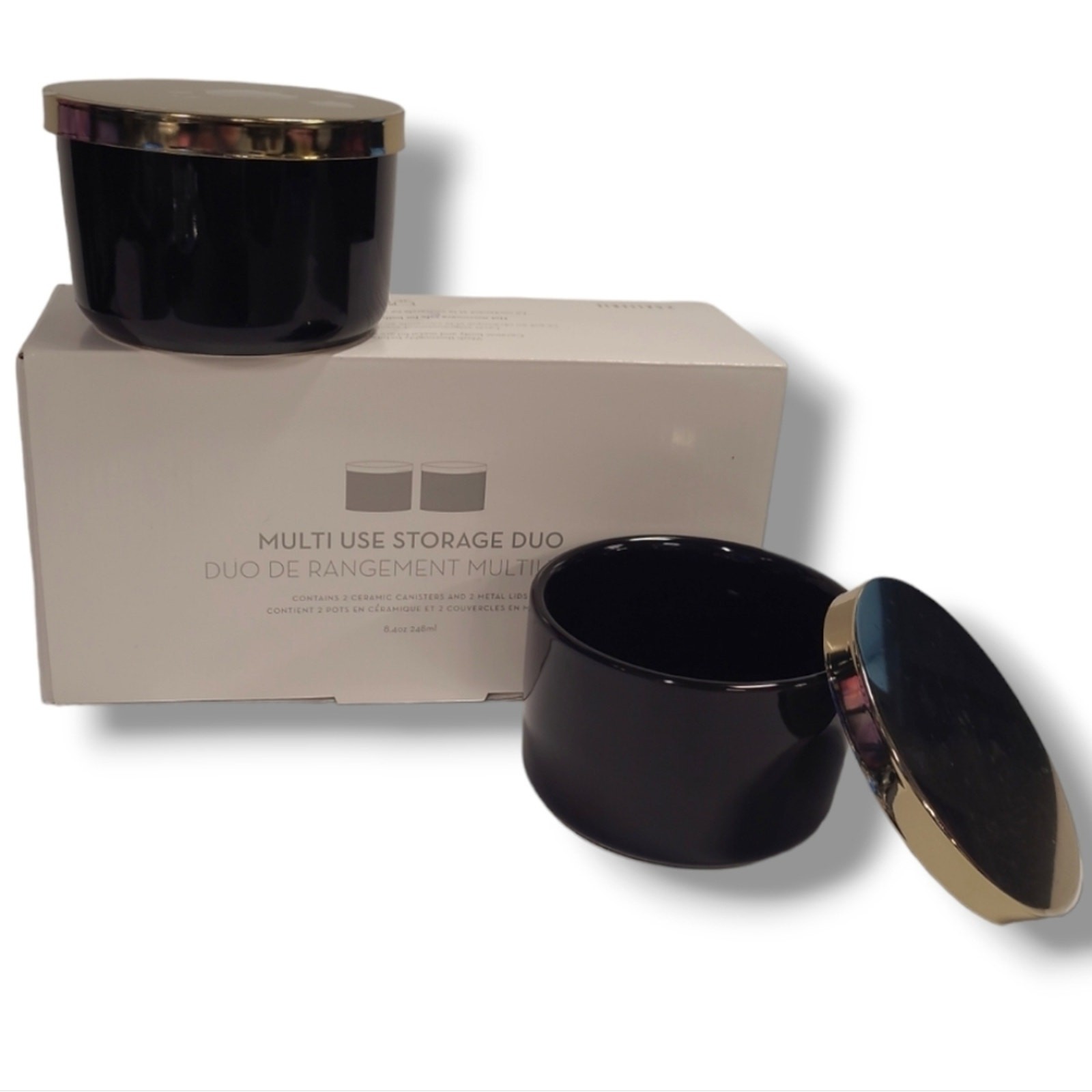 ZGallerie Black & Gold Multi Use Ceramic Storage Duo – Beauty Decor Office Home