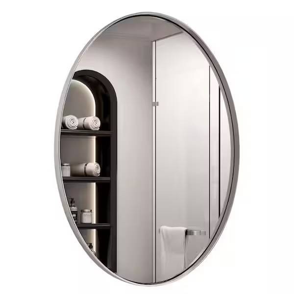 PRIMEPLUS 22 in. W x 30 in. H Oval Stainless Steel Vanity Mirror Silver NEW(22B)