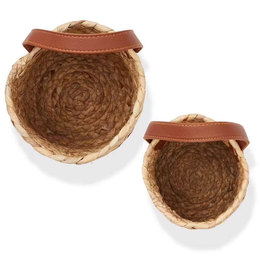 Brown Natural 6.25 In. X 7.25 In. Wicker Hyacinth Wall Hanging Decorative Basket