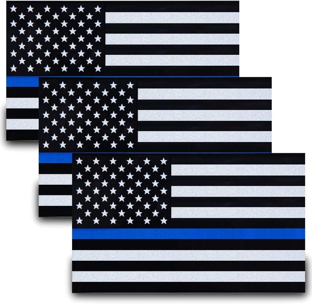 3 Pcs Calcomanías Reflectantes Bandera USA Línea Azul 5&Prime;x3&Prime; Vinilo para Auto..