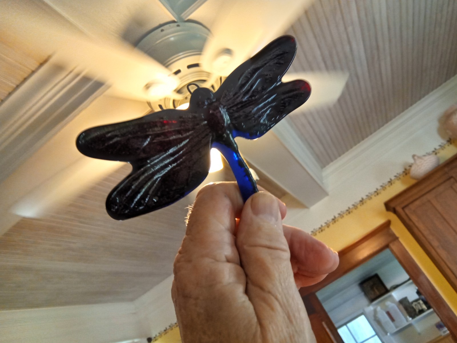 Handmade Fused Glass Dark Blue Dragonfly Suncatcher Ornament Window Hanging 4.5”