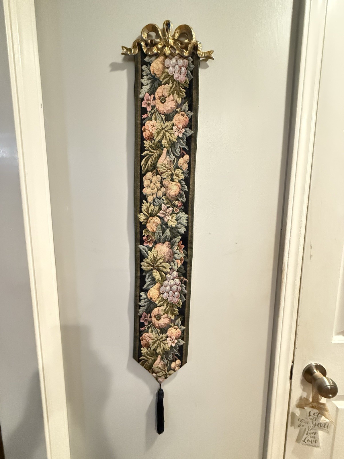 Vintage Brown Sugar Designs Fruit Tapestry Wall Art Brass Bow Bell Pull/Tassle