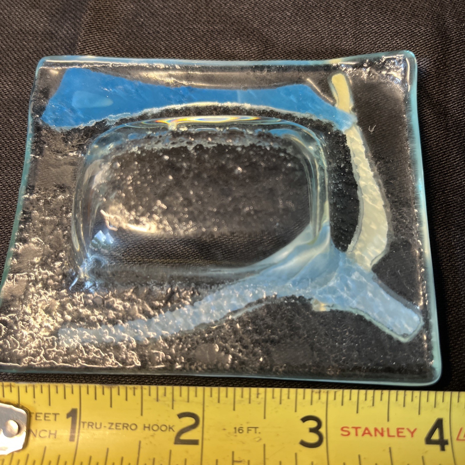 Pair of Fused Art Glass Trinket Dishes – Abstract Blue & White