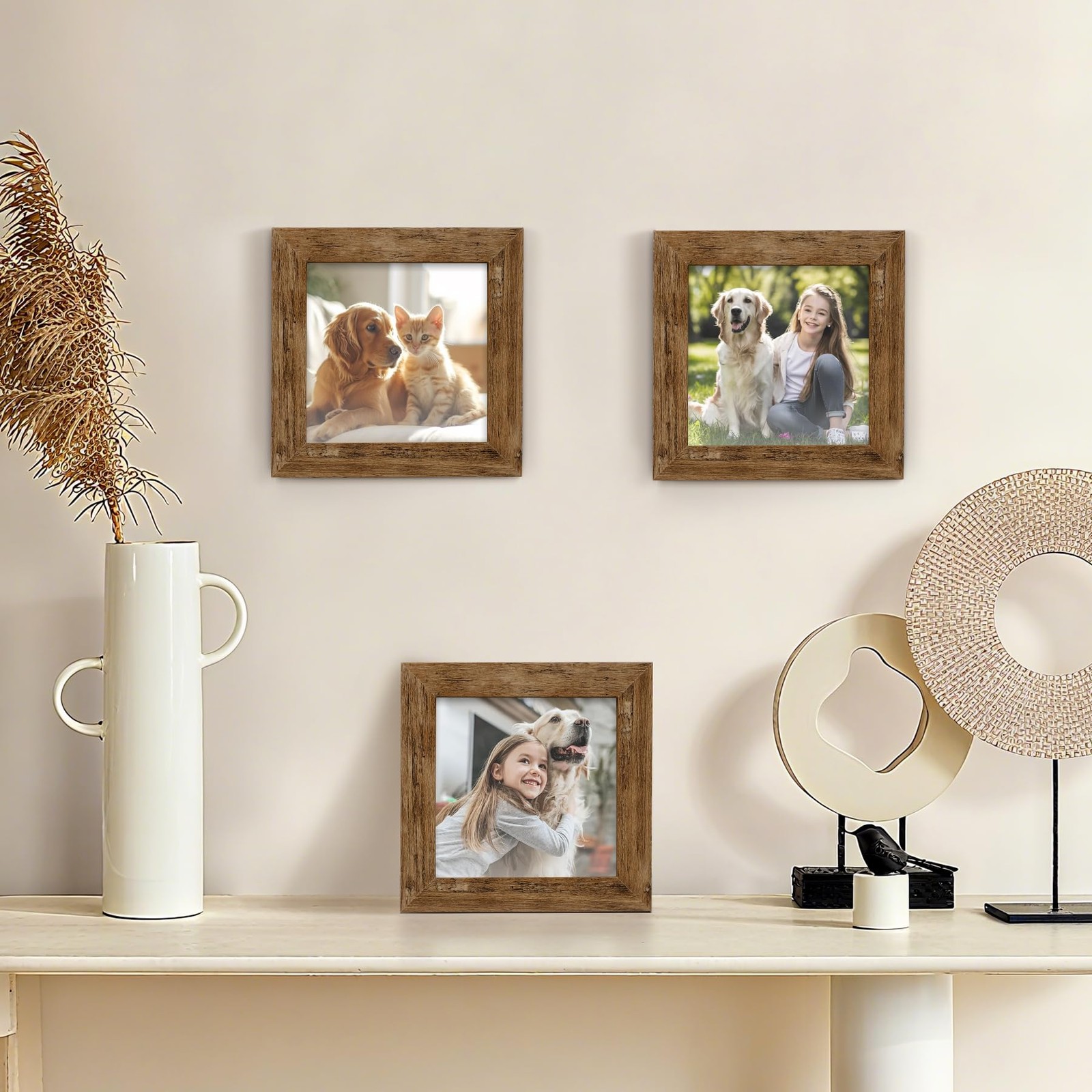 Picture Frames 4×4 Set of 2 Rustic Wood Grain Photo Frame for Gallery Wall Mo…