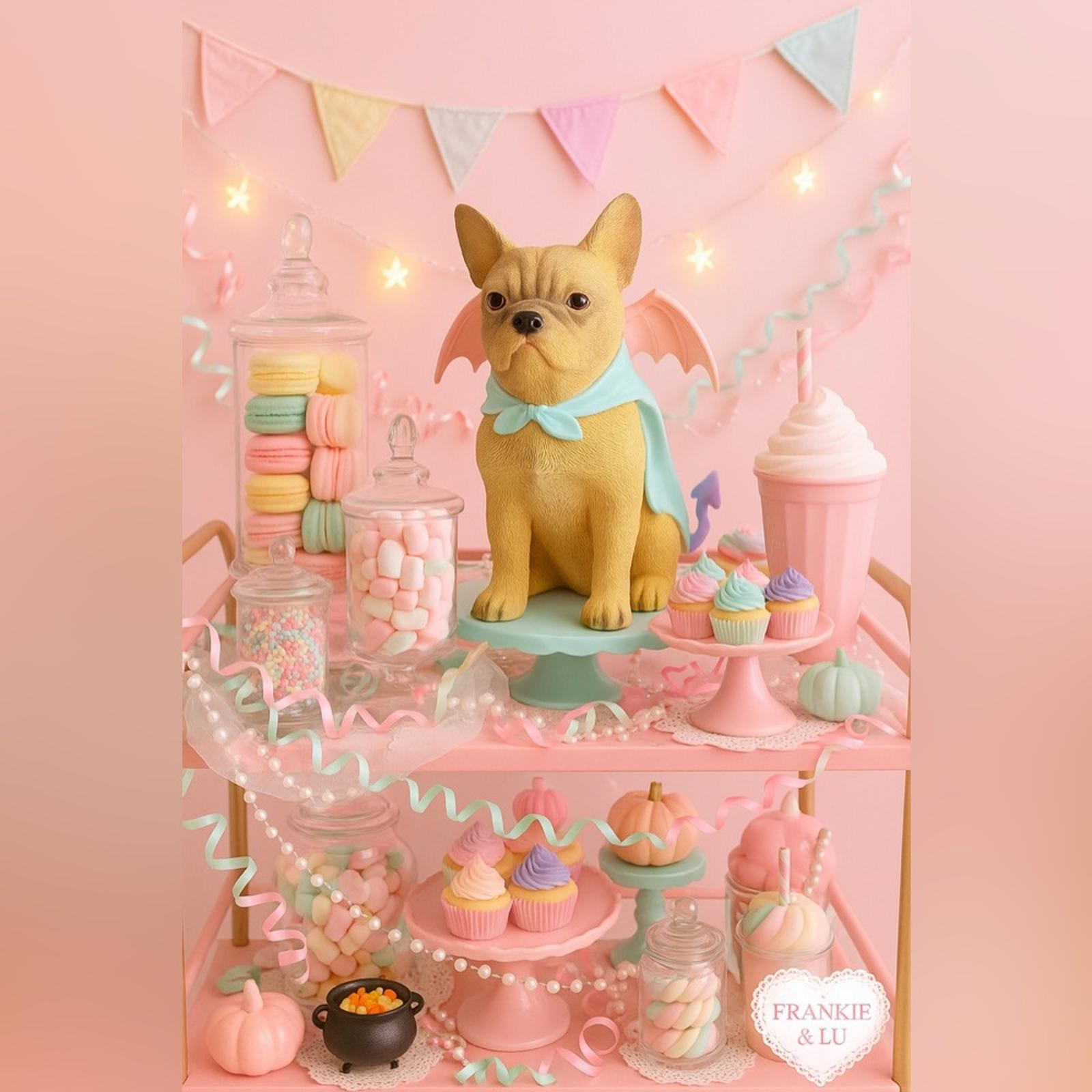 Pastel Bat Winged French Bulldog Figurine Spooky Cute Decor Halloween NWT