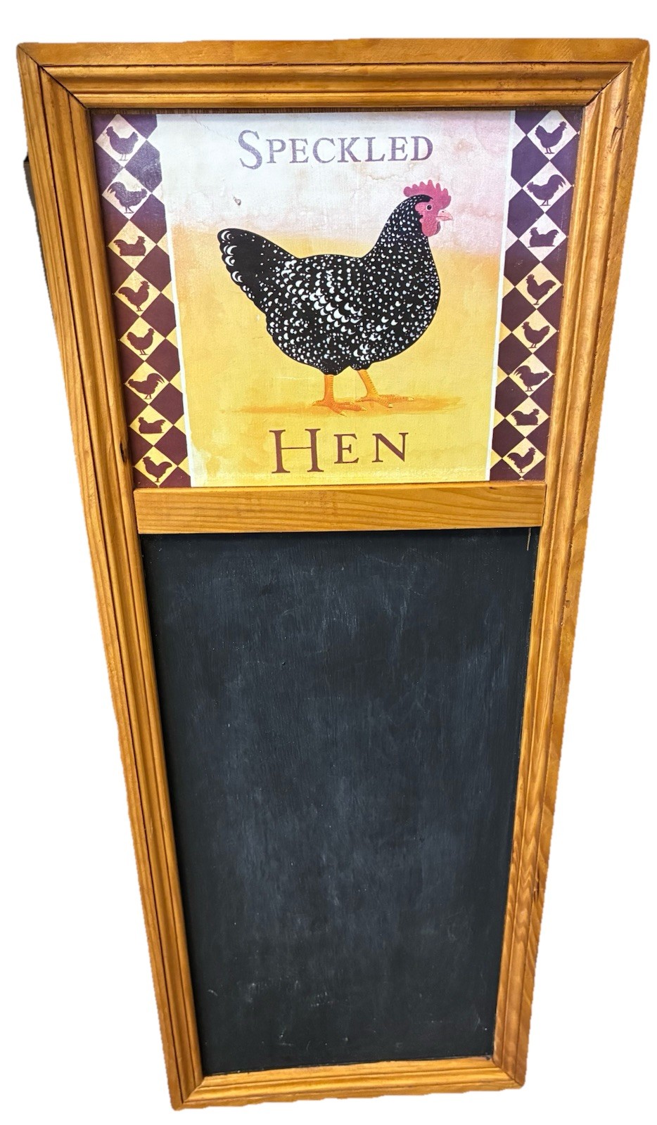 Chalkboard Speckled Hen Wood Memo Note Rustic Farmhouse Kitchen 31×12” Vintage