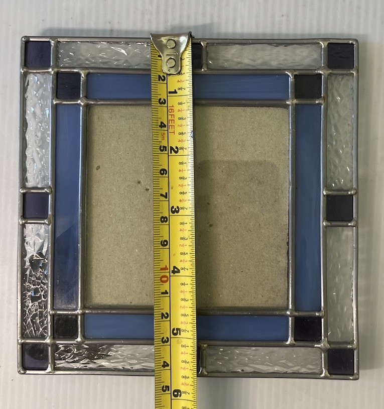 Stained Glass Picture Frame Mission Style Blue/Clear Geometric 3×3 Photo SALE!