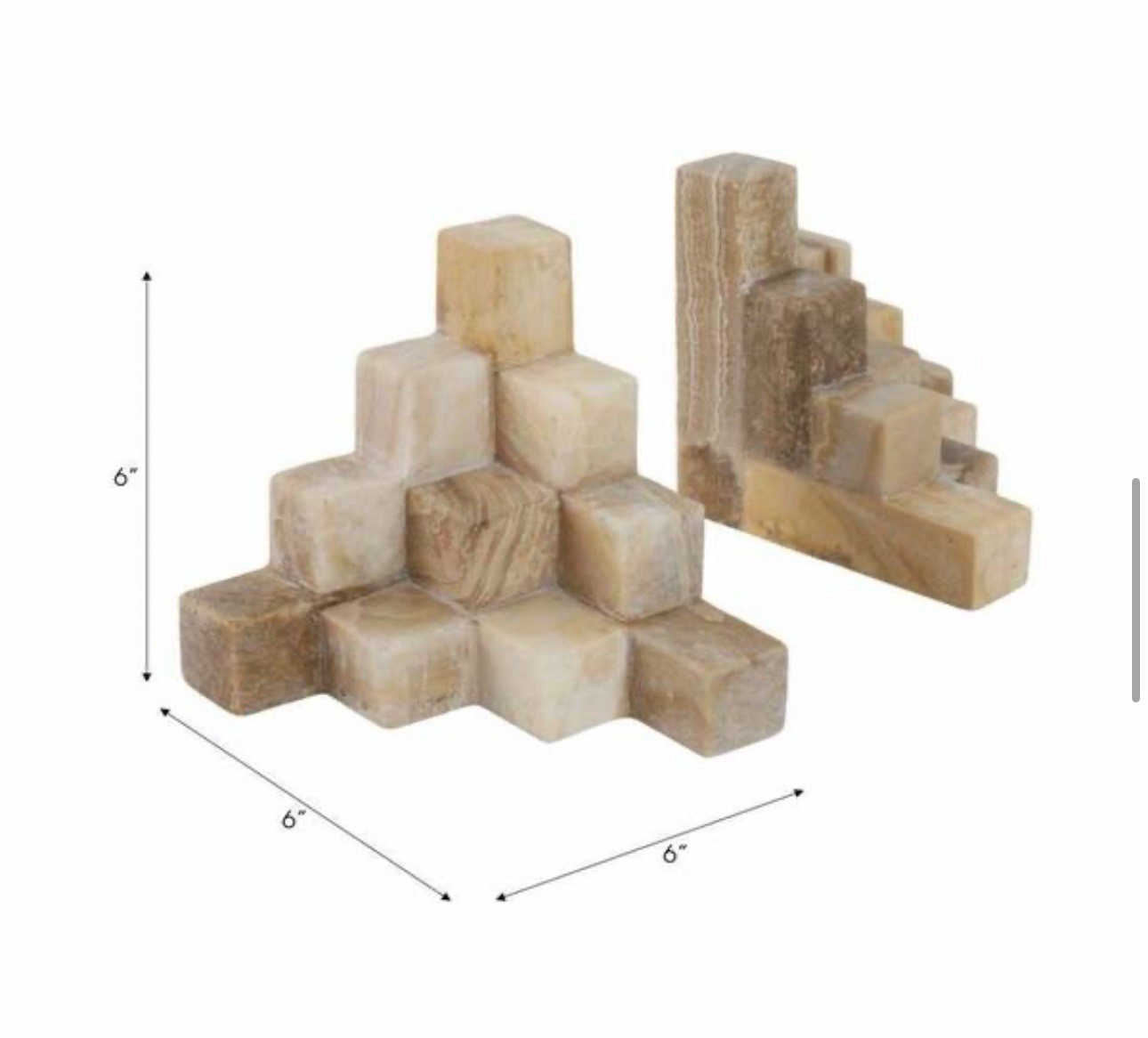 Sagebrook Home Ivory 6 in. x 6 in. Stone Cube Pyramid Bookends (Set of 2) Marble