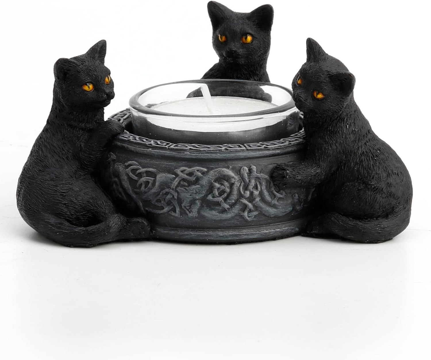 Triple Black Cat Tealight Holder Gothic Halloween Home Decor Spooky Candle Stand