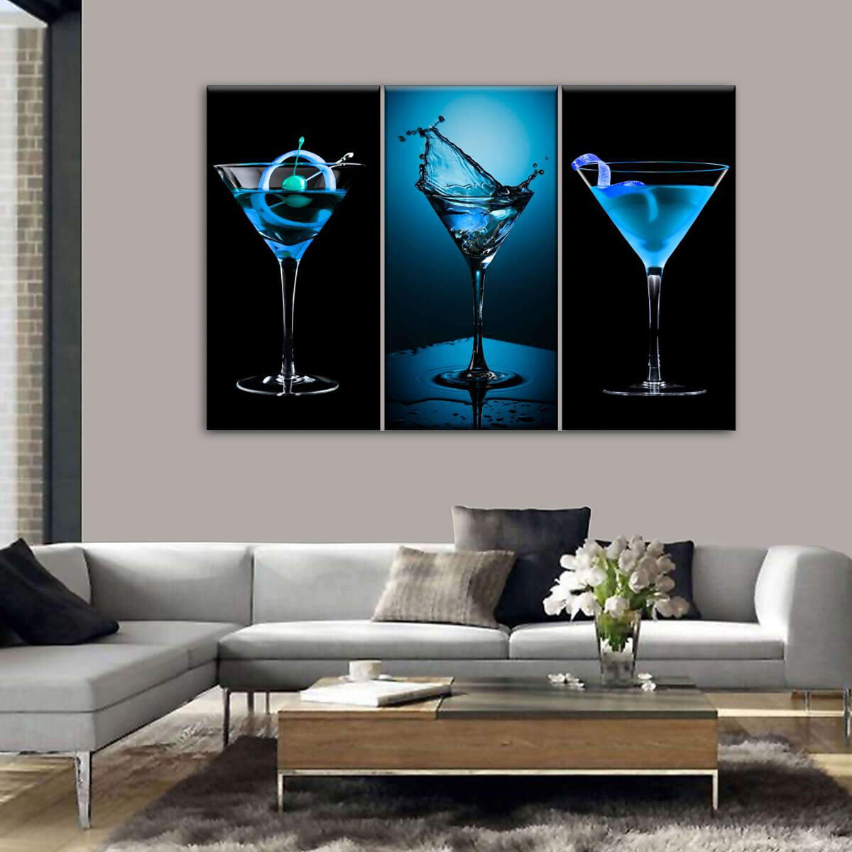 3 Piece Framed Canvas Multi Panel Art – Blue Bliss Modern Wall Decor
