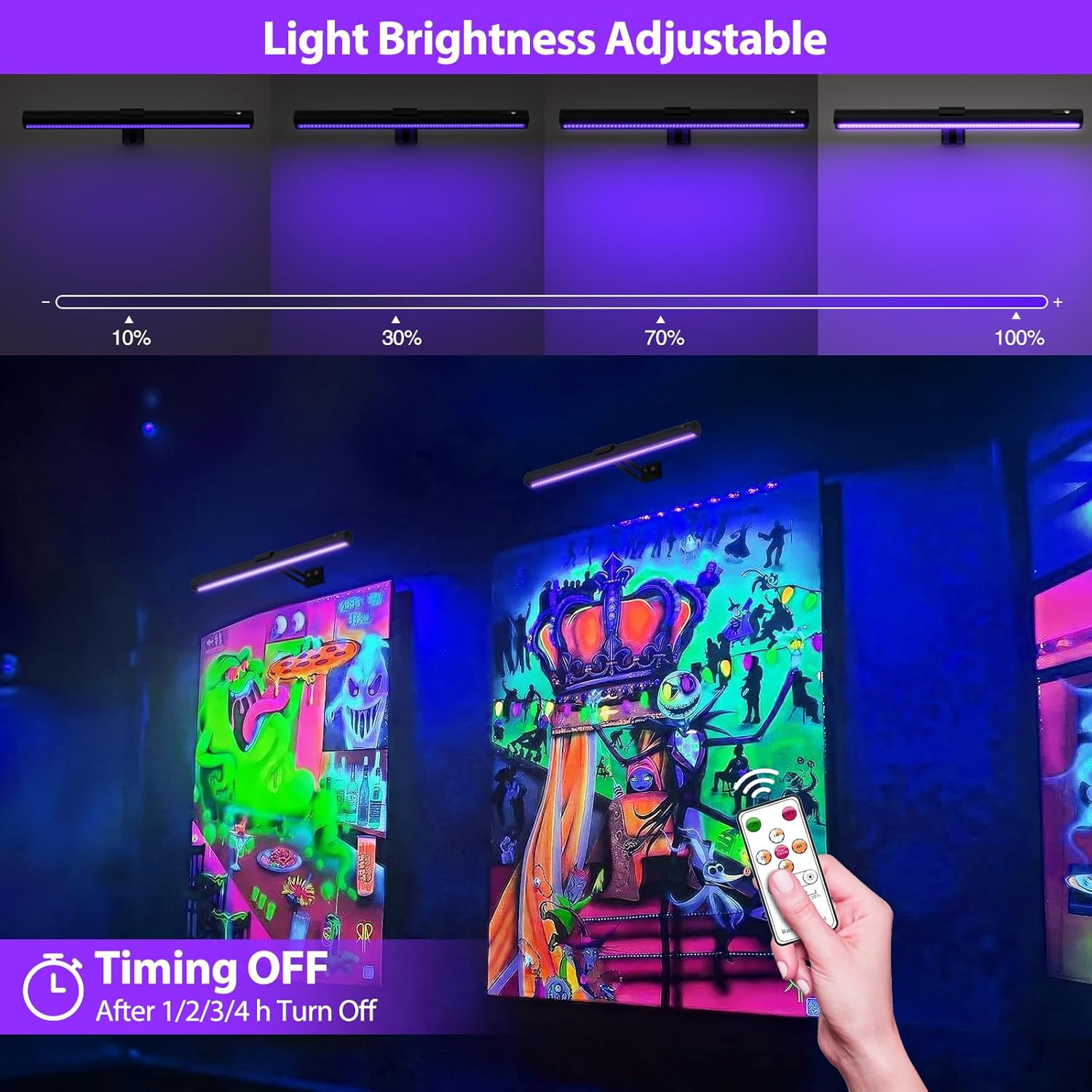 Black Light for Blacklight Tapestry,15 » Rechargeable Blacklight Picture Light w