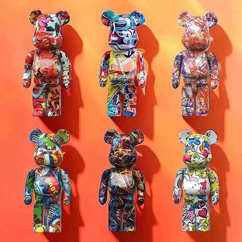 Graffiti Bear Figurine Storage Jar 27cm Resin Statue Modern Home Decor.
