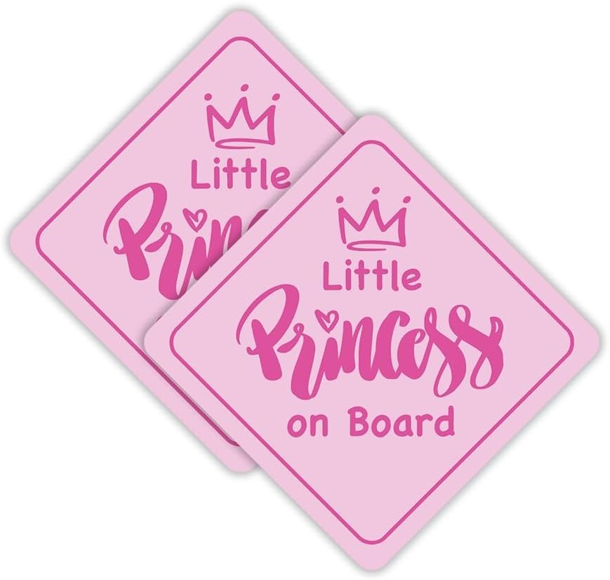 Pink Little Princess On Board Bumper Sticker Baby Decal Window Sign 6&Prime; x 6&Prime; 2pcs