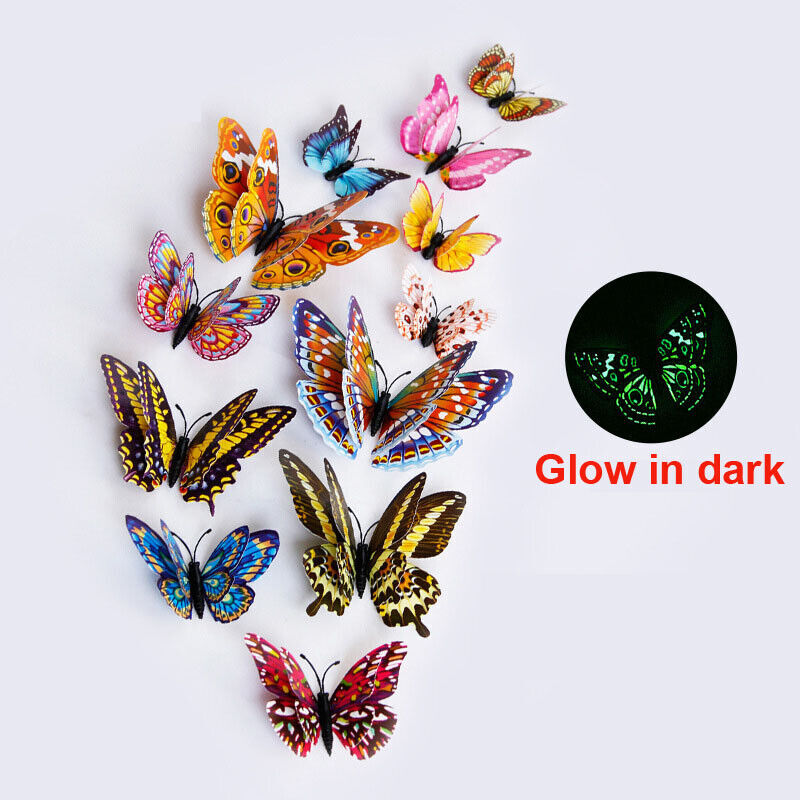 Glow in the Dark Wall Decals 3D Butterfly 12 pcs Kids Room Wall Stickers Magnet