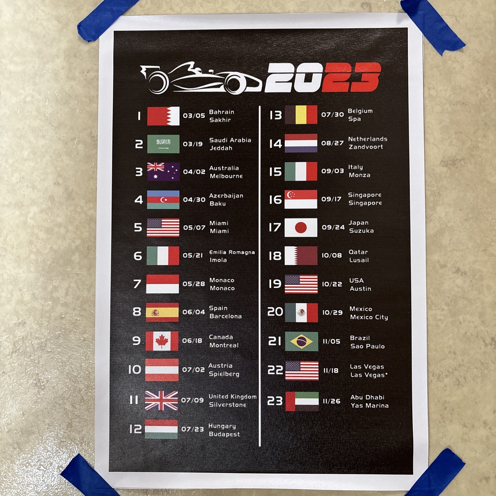 Formula 1 Calendar 2023 Race Car ✅ Poster Canvas Wall Art ✅ 12×18 inch ✅ New