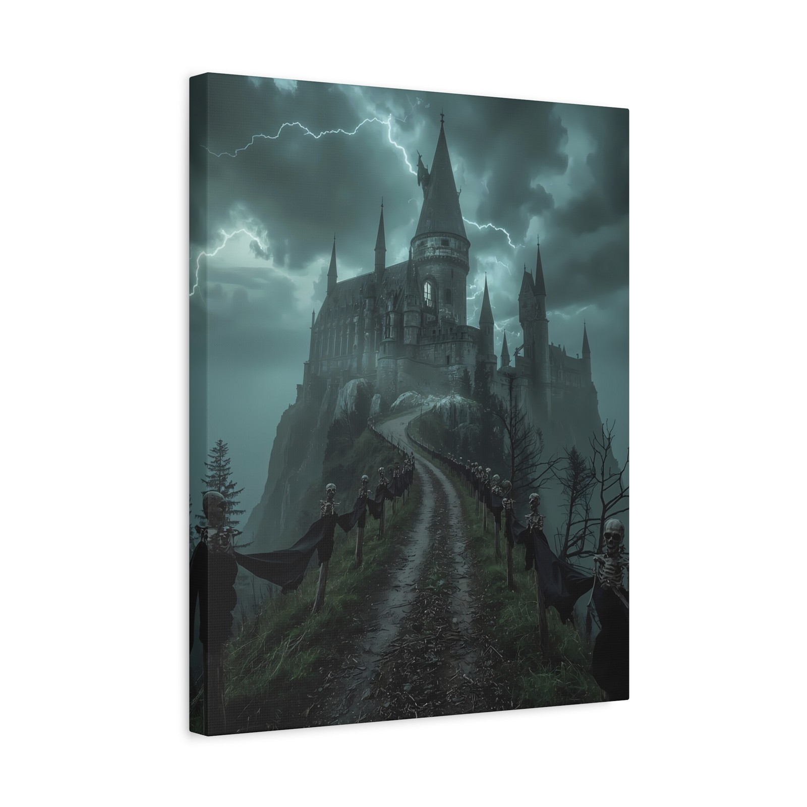 Gothic Castle Canvas Wall Art Dark Storm Skeleton Fantasy Print