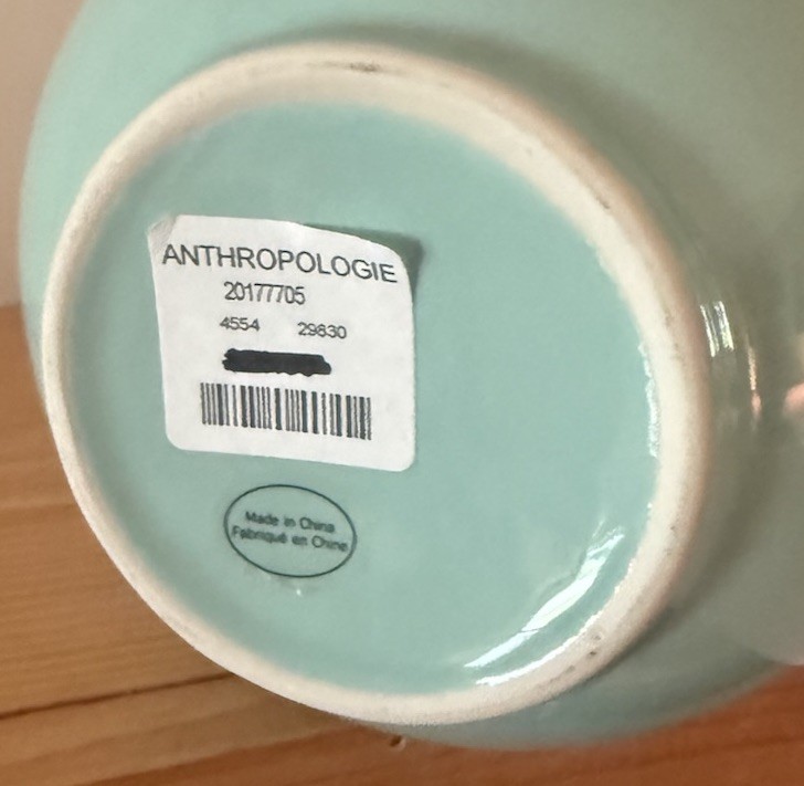 ANTHROPOLOGIE CERAMIC BLUE GREEN VASE RED BLOOM CHRYSANTHEMUM FLOWER RARE DAMAGE