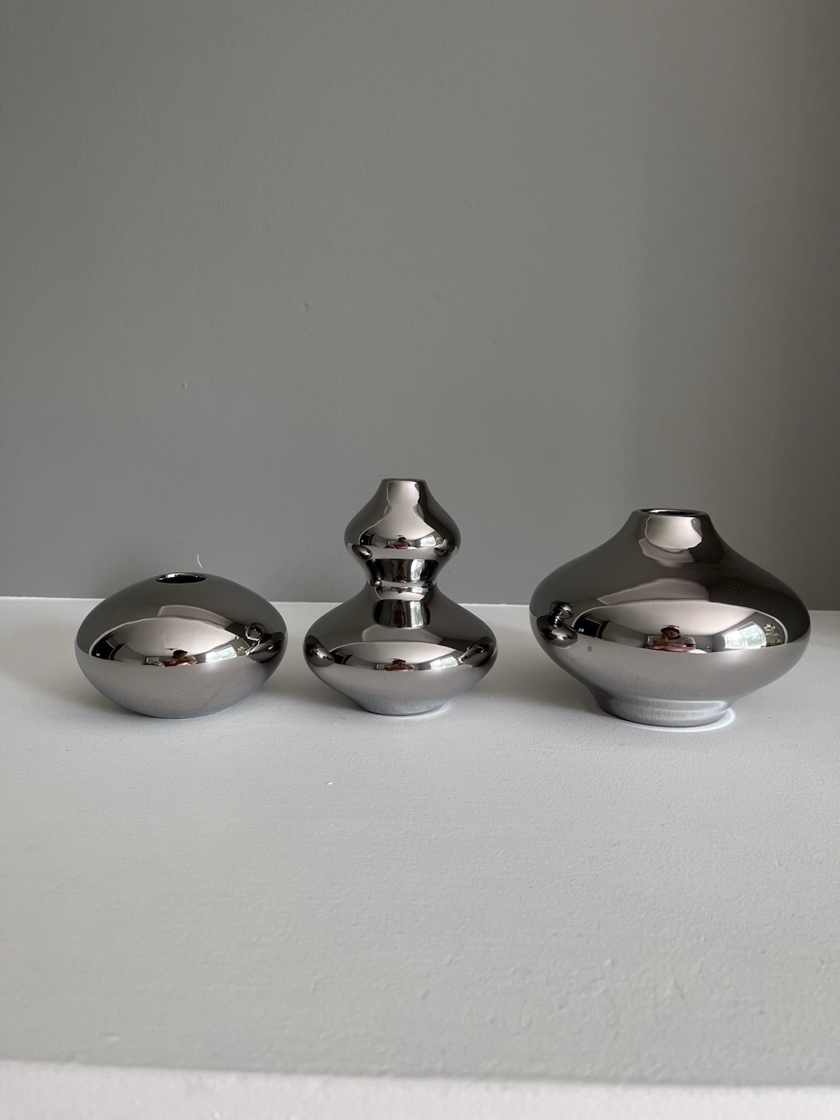 CB2 Silver Glossy Bud Vase Decorative Free Standing for Any Room