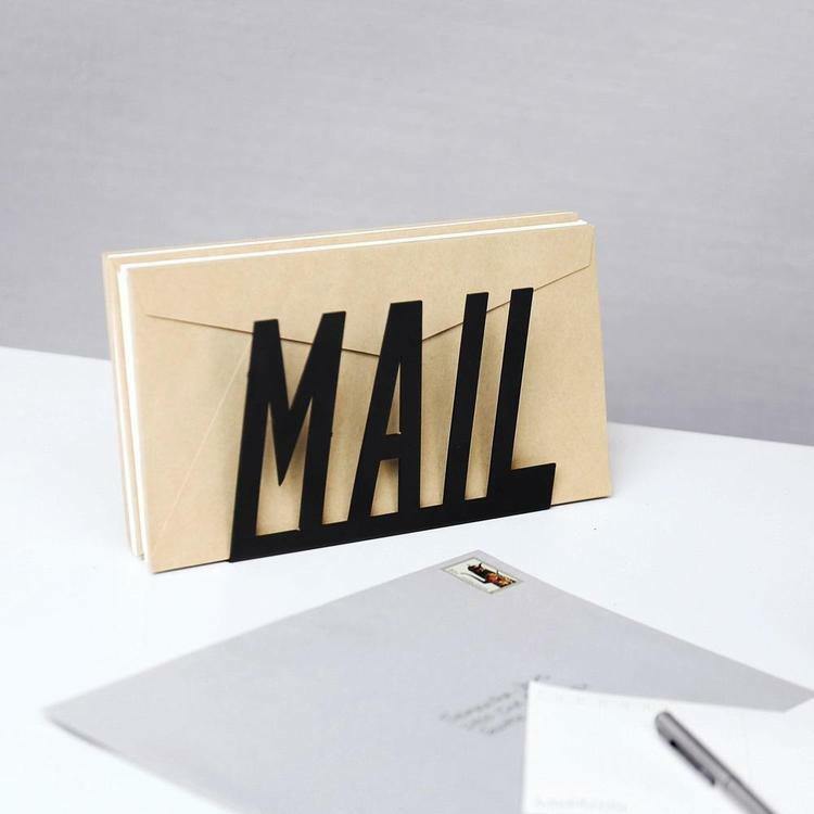 Black Metal Desktop Cutout MAIL Letter Holder, Modern Metal Mail Holder