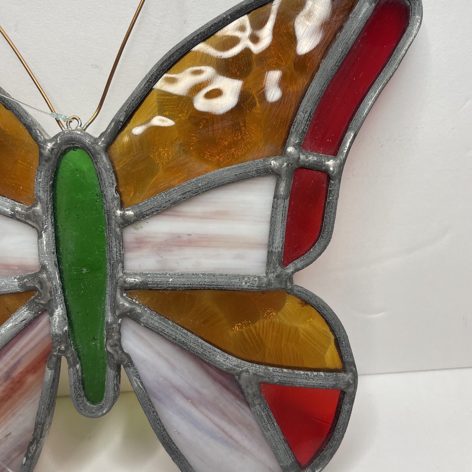 Stained Glass Butterfly Suncatcher Red Pink Orange Green