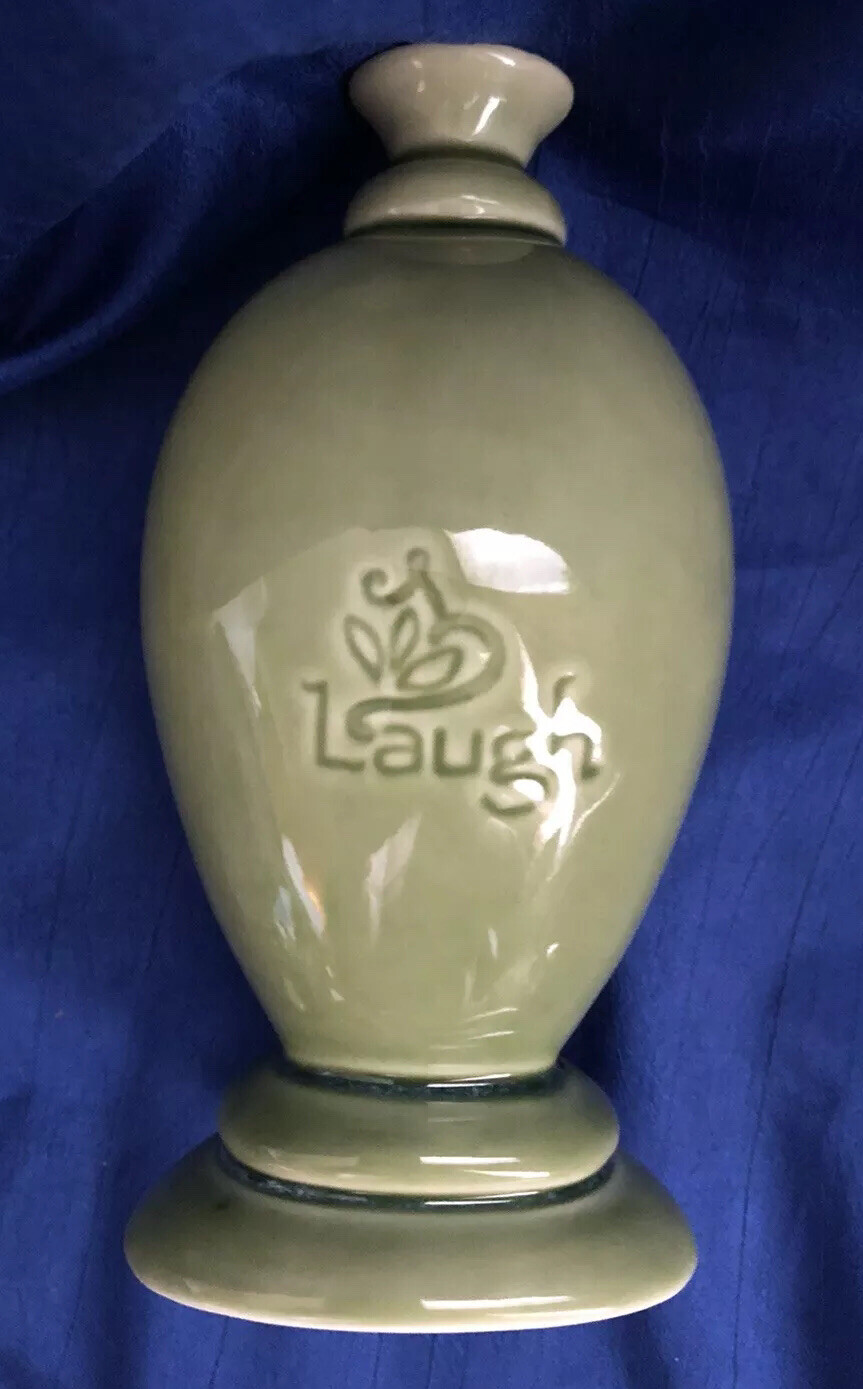 SET OF 3 VASES LIVE LOVE LAUGH GREEN VARIOUS SHAPES VINTAGE OCTOBER HILL