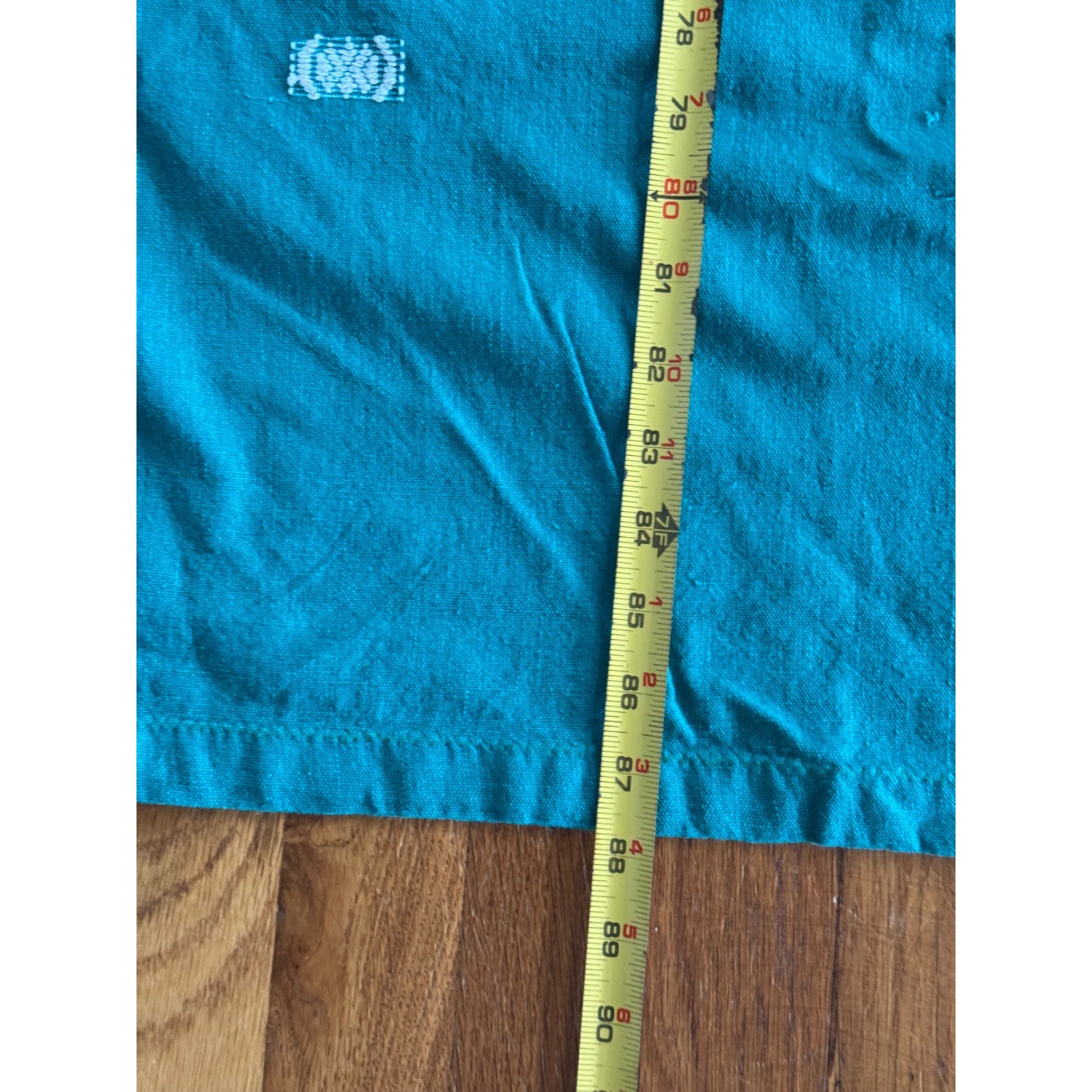 Vintage Handwoven Teal Green Cotton Textile Brocade Geometric Pattern 87×79