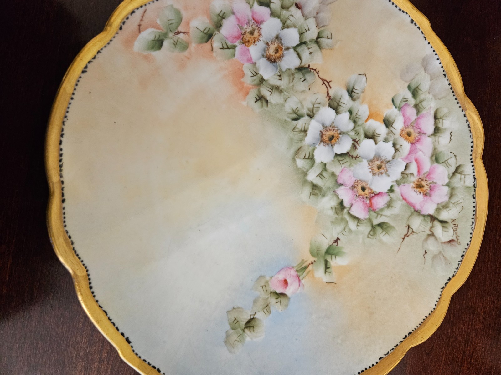 Antique 1920&rsquo;s B&Co Limoges Serving Plate with Handles 10.25&Prime; – Apple Blossoms