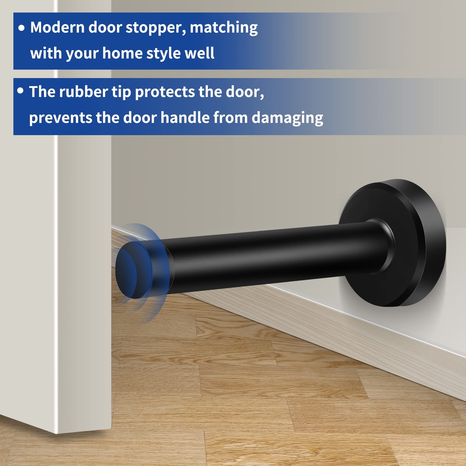 8 Inch Door Stop, Extra Long Stopper, Wall Mounted, Black 8 Inch,