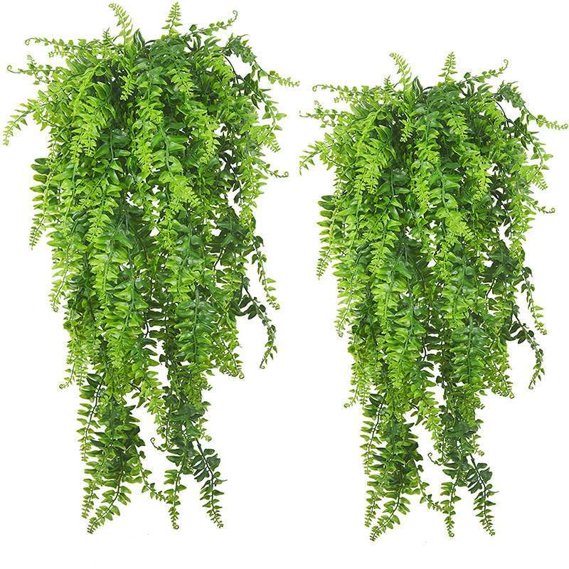 2pcs 31.5&Prime; Artificial Hanging Boston Fern Plant Fake Greenery Plant Home Decor