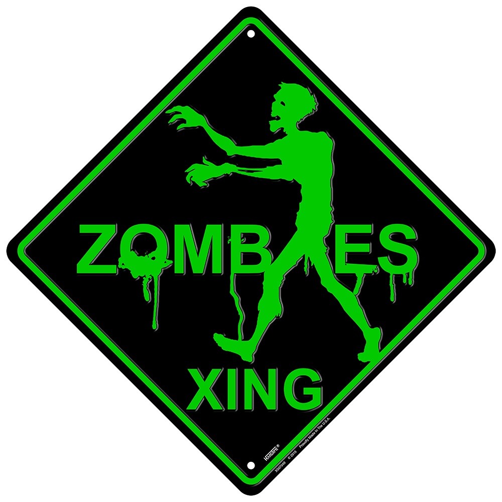 Zombies Crossing Xing 12&Prime; Aluminum Metal Sign Fun Halloween Prank Embossed Decor