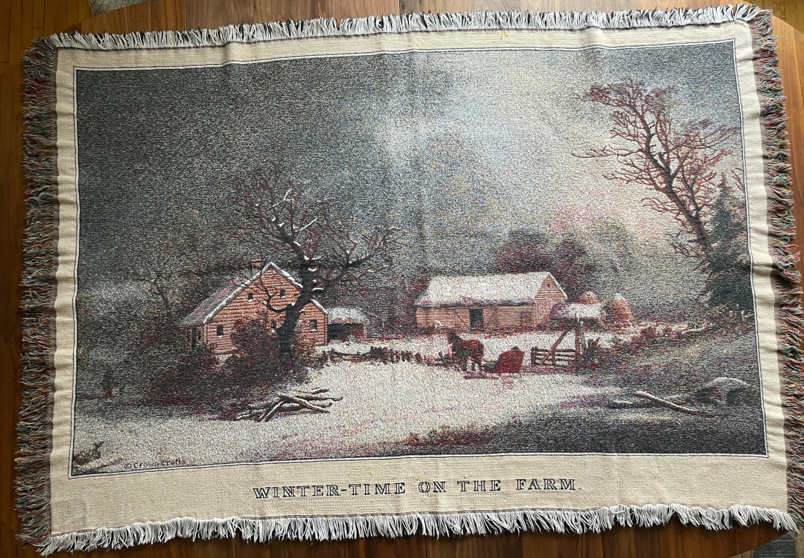 Winter-Time on the Farm Tapestry Throw 100% Cotton Fringe Goodwin Weavers 62×42