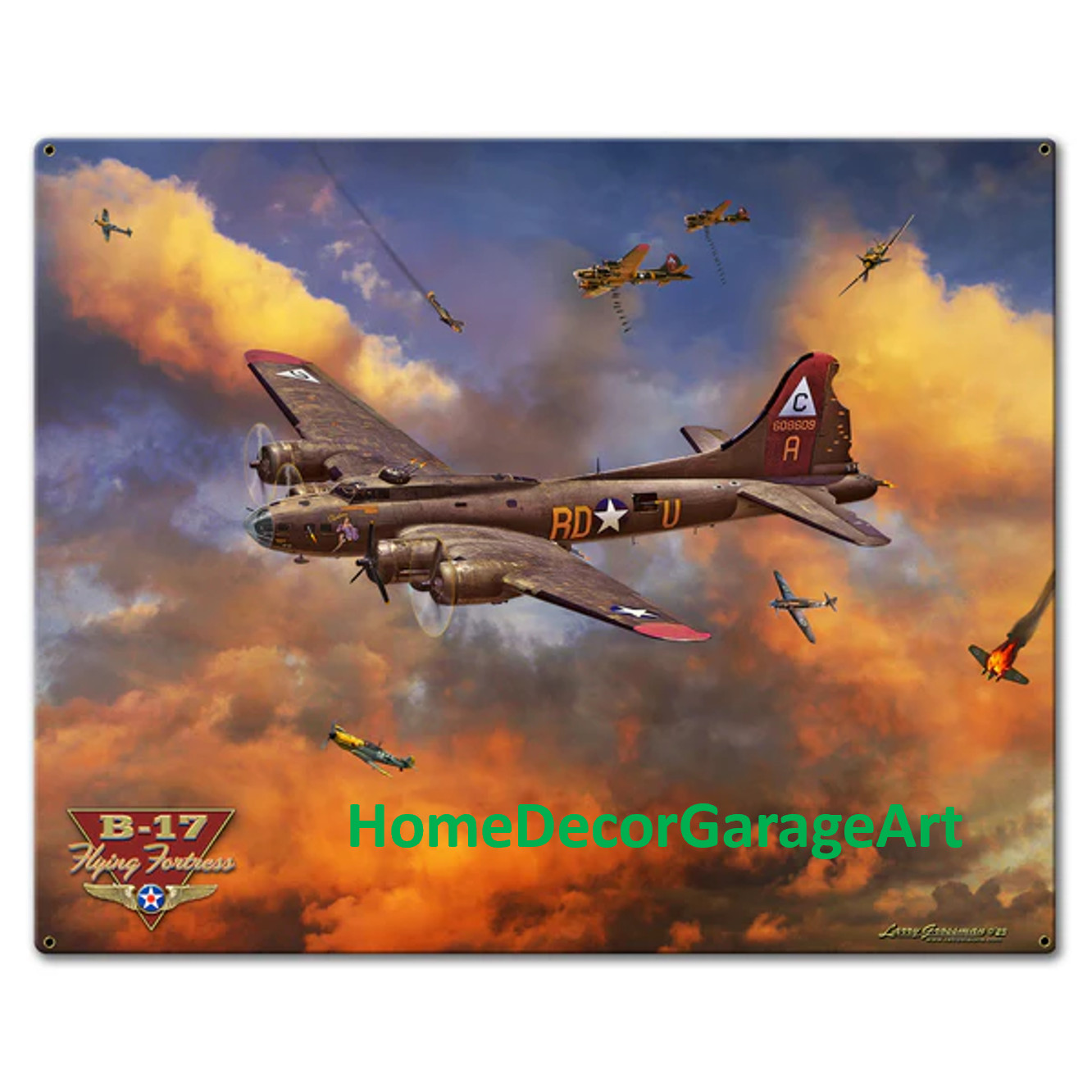 B-17 Flying Fortress Military Aircraft Flat Metal Sign Aviation Garage Art