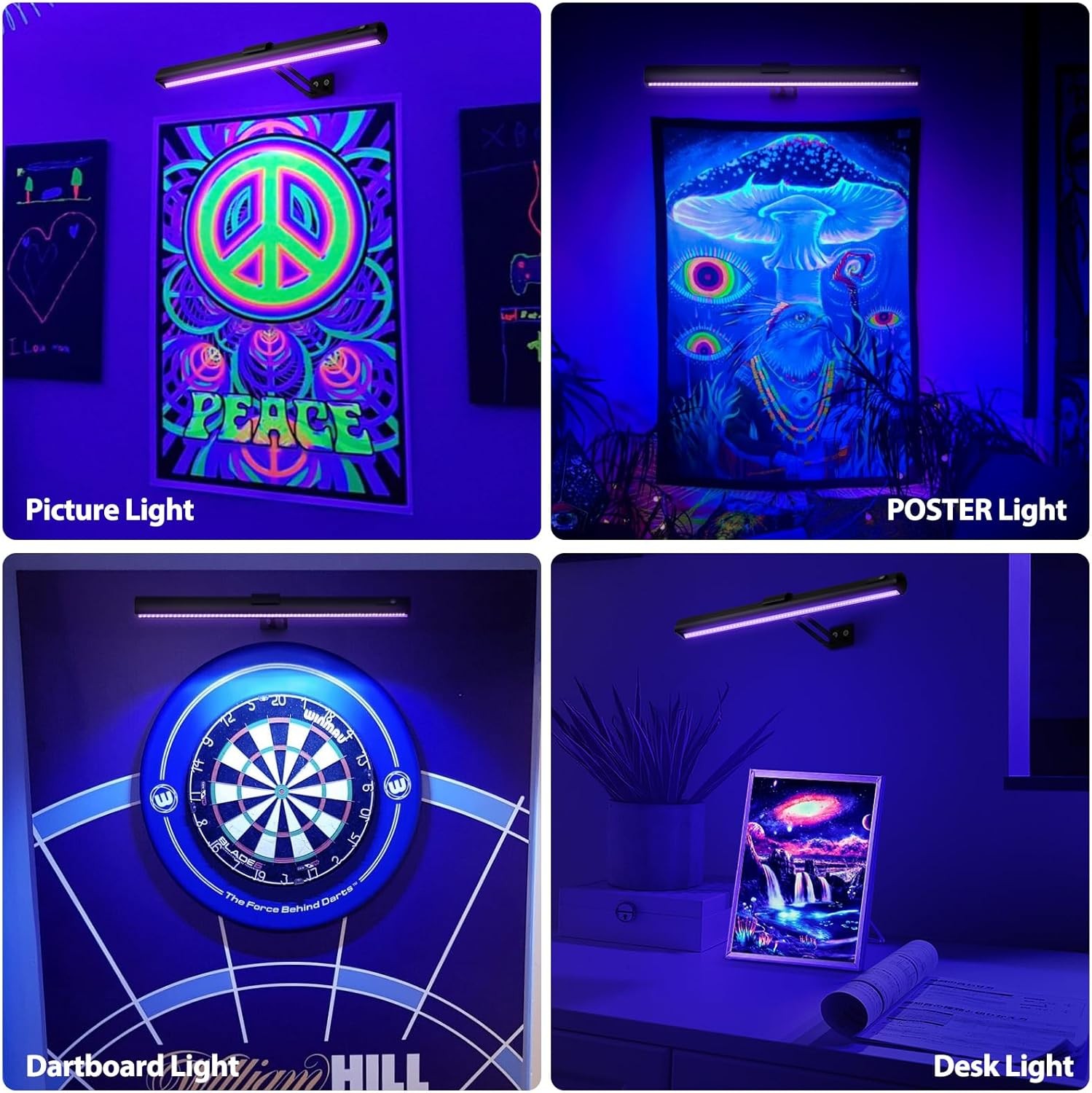 Black Light for Blacklight Tapestry,15 » Rechargeable Blacklight Picture Light w