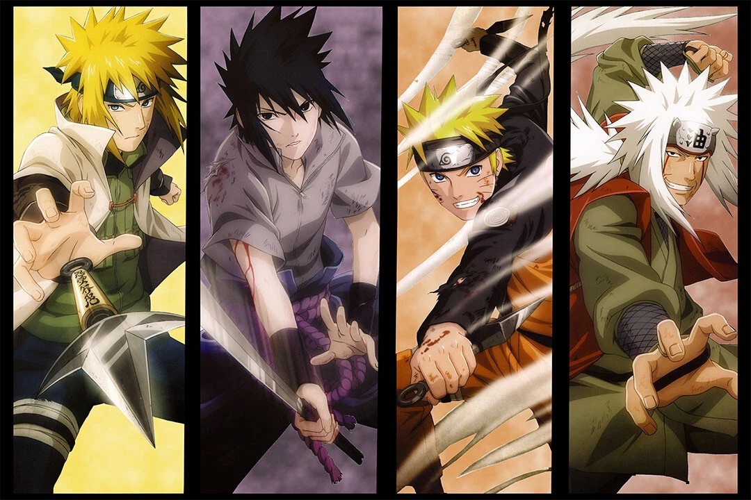 Sasuke Minato Jiraiya Naruto Characters Collage Poster print 16×24&Prime; home decor
