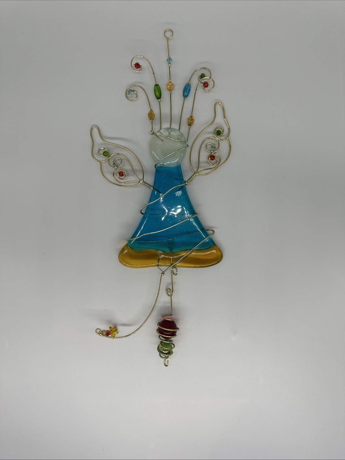 Hanging Fused Stained Glass Angel Wired Suncatcher Colorful Glass Beads 14.5&Prime;