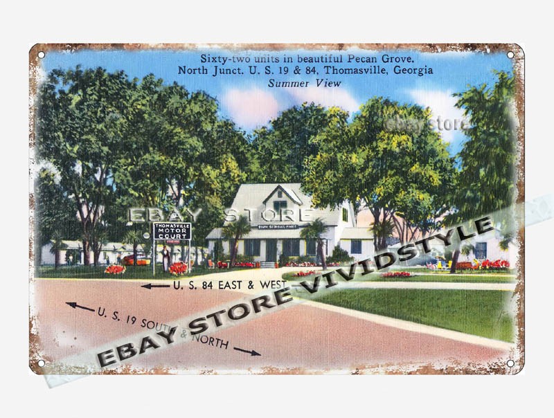 tin sign 1930s-40s Thomasville Motor Court Georgia summer view home decor items