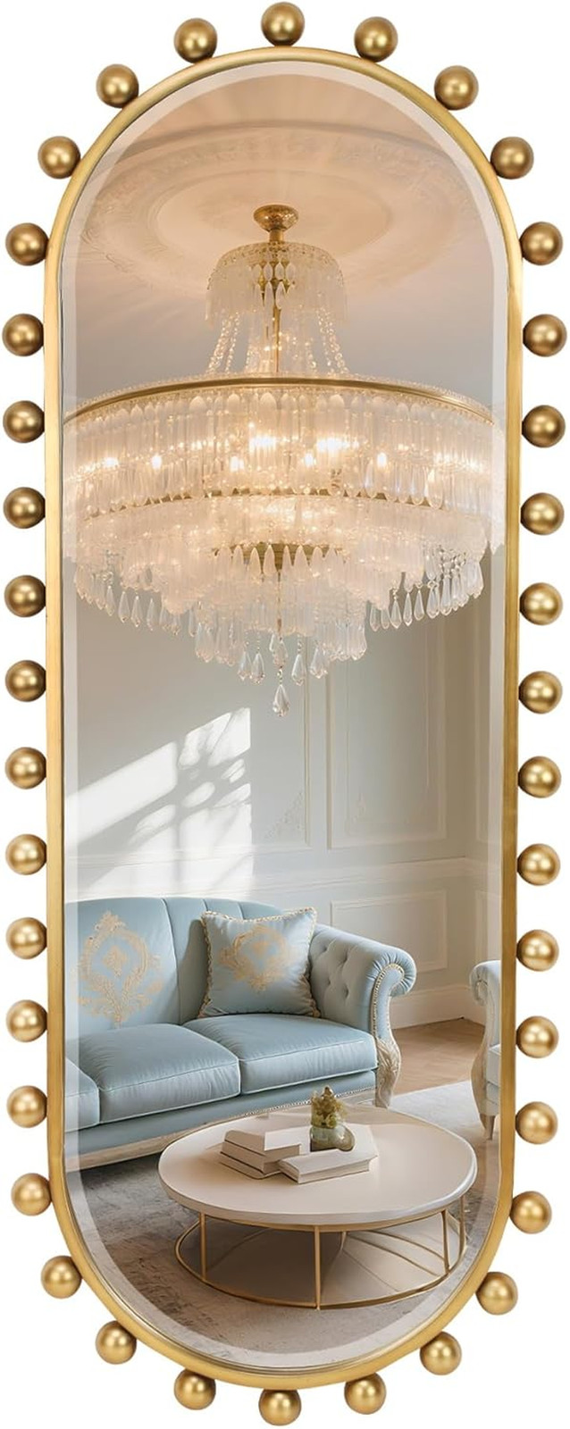 Antique Gold Beaded Full-Length Oval Mirror – 20&Prime;x51&Prime; for Any Room